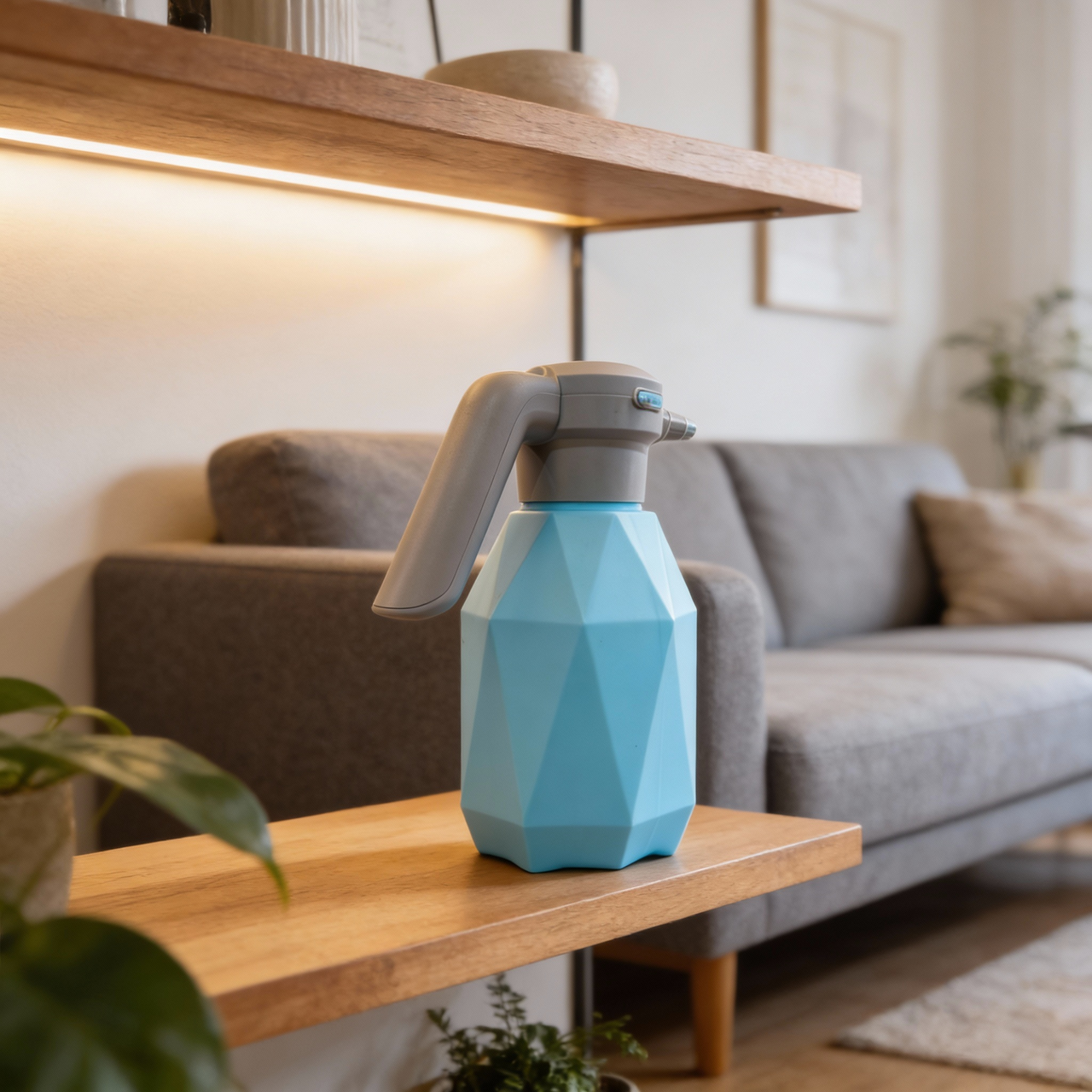 Prism Mist lake blue geometric electric mist sprayer - modern kitchen bathroom cleaning bottle