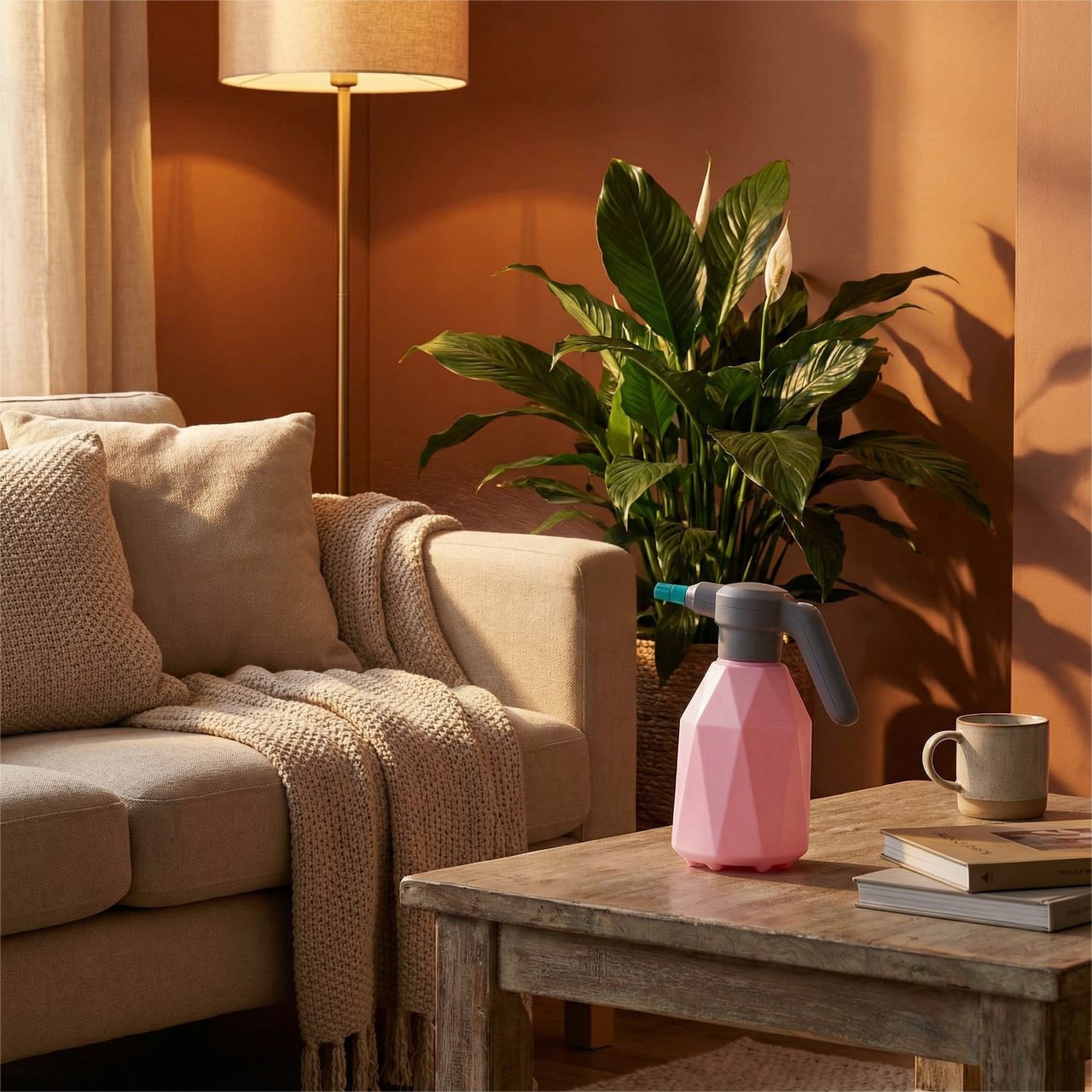 Prism Mist cherry blossom pink geometric electric mist sprayer - premium home plant care bottle